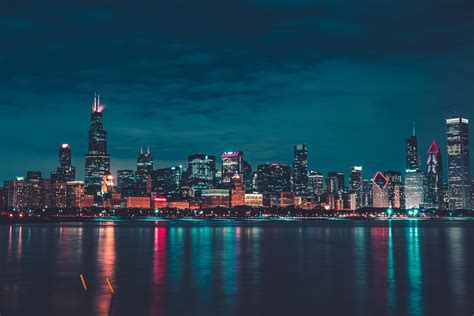 chicago skyline at night 4k